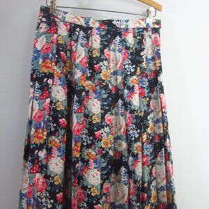 Vtg Significance Womens S Multicolor Floral Roses Pleated Midi Skirt Rayon 29"